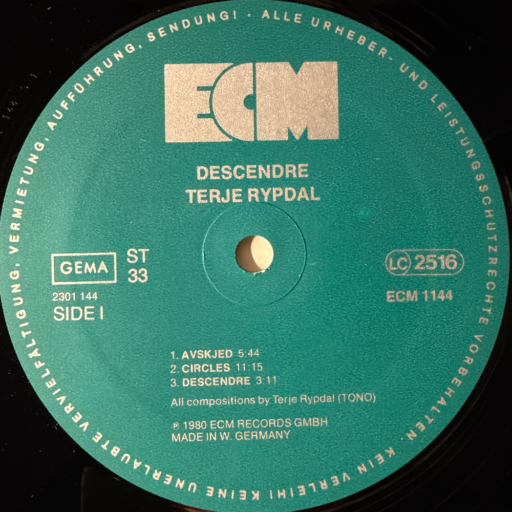 Terje Rypdal – Descendre (Германия 1980г.) ECM Т
