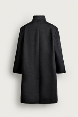 ZARA ПАЛЬТО RELAXED FIT С ВЫСОКИМ ВОРОТНИКОМ, ЧЕРНЫЙ
