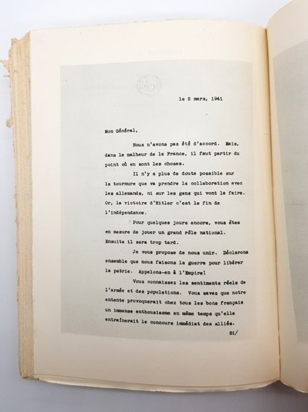 "Memoires Rappele au service."  General Weygand