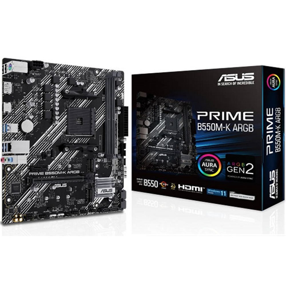 Материнская плата ASUS PRIME B550M-K ARGB, AM4/AMD B550/2xDDR4/PCI-Ex16/2xM.2/SB7.1/GLAN/DP/HDMI/mATX (90MB1GC0-M0EAY0)