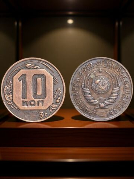10 копеек 1933 года Проба СССР Копия пробной советской монеты медь патина