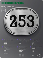 Номерок на дверь квартиры 253, для кабинета, офиса, шильдик 9 х 7 см, серебристый, Айдентика Технолоджи