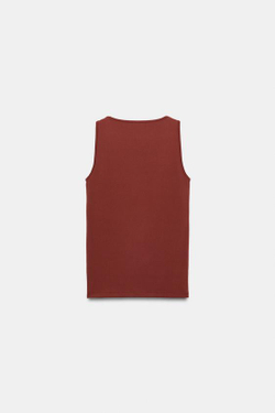 ZARA ТОП ИЗ ПОЛИАМИДА С ШИРОКИМИ БРЕТЕЛЯМИ, ГРАНАТОВЫЙ