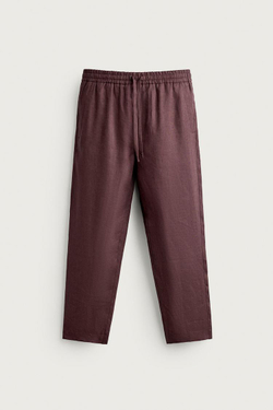 ZARA БРЮКИ RELAXED FIT ИЗ 100% ЛЬНА, БОРДОВЫЙ