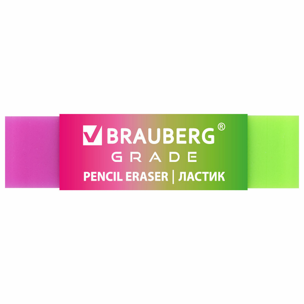 Ластик полупрозрачный BRAUBERG «Grade», 60×15×10 мм, картонный держатель, цвет ассорти, 36 штук в упаковки.