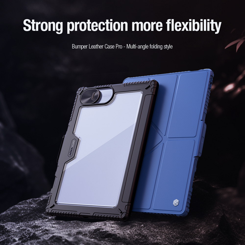 Чехол книжка синего цвета от Nillkin для планшета Huawei Mate Pad Pro 13.2, серия Bumper Pro Case-Multi Angle Folding Style, многофункциональный складной стиль