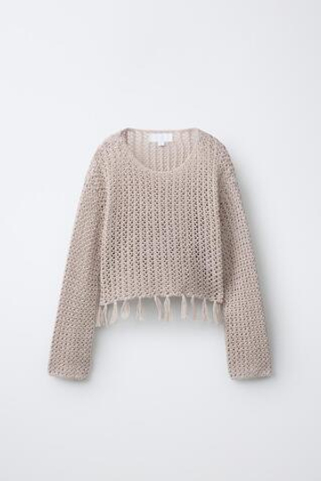 ZARA ТРИКОТАЖНЫЙ ДЖЕМПЕР С БАХРОМОЙ, РЫЖЕВАТО-КОРИЧНЕВЫЙ