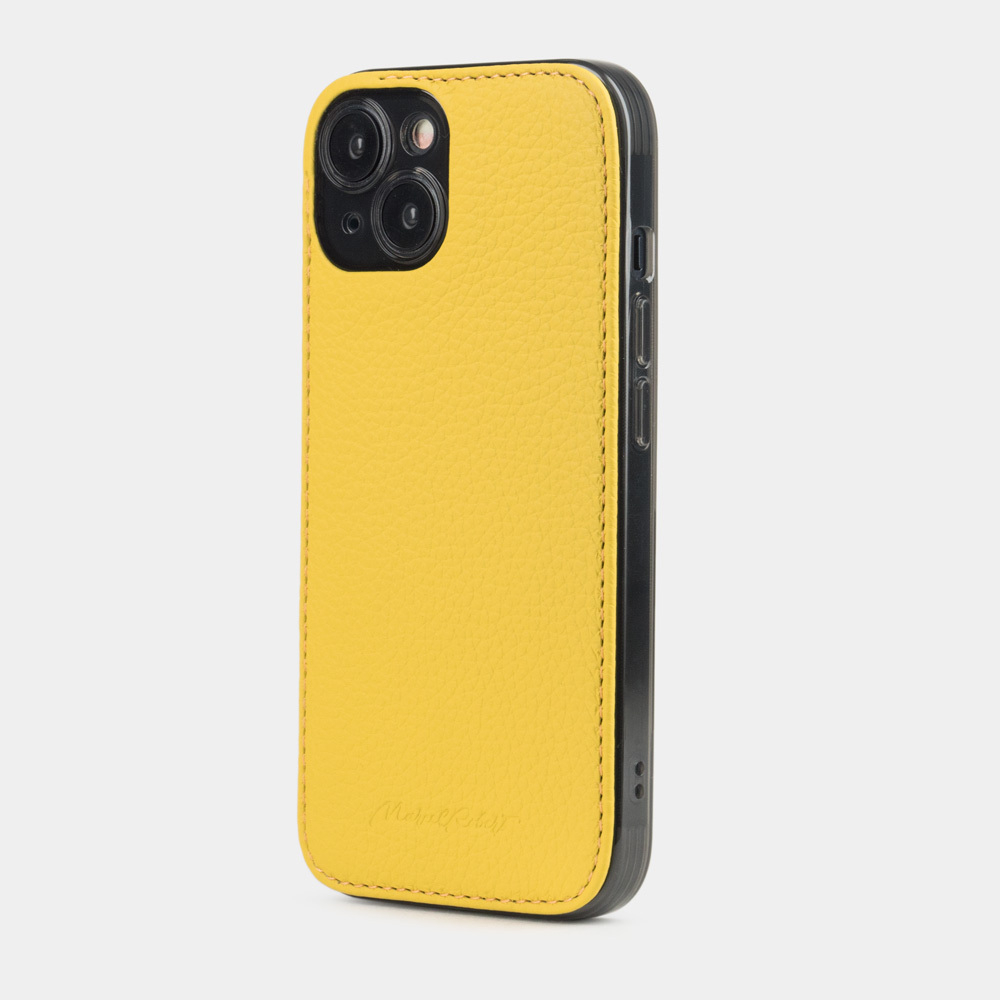 Чехол-накладка для iPhone 15 Plus из кожи теленка, желтого цвета
