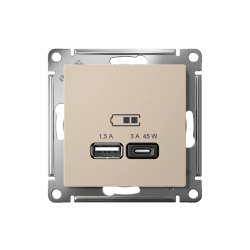 ATLASDESIGN USB РОЗЕТКА A + тип-C 45Вт высокоскор.заряд. QC, PD, механизм, ПЕСОЧНЫЙ