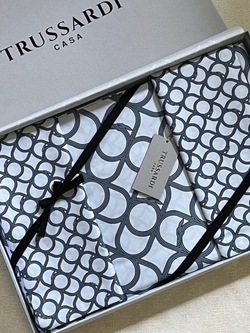 Постельное белье 2 спальное евро Trussardi Contemporary Logo синее