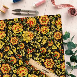 Ткань ниагара хохлома на чёрном