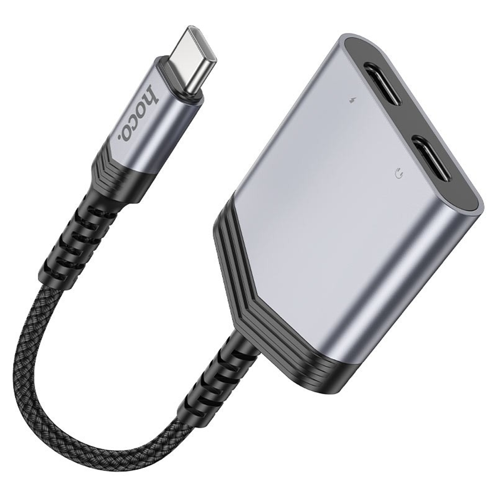 Кабель-переходник Hoco LS40 Type-C (папа) на 2USB-C (мама) серый