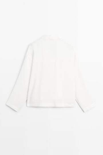 Massimo Dutti Струящаяся льняная рубашка с V-образным вырезом, белый