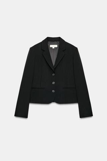 ZARA УКОРОЧЕННЫЙ БЛЕЙЗЕР С ЗАЩИПАМИ, ЧЕРНЫЙ