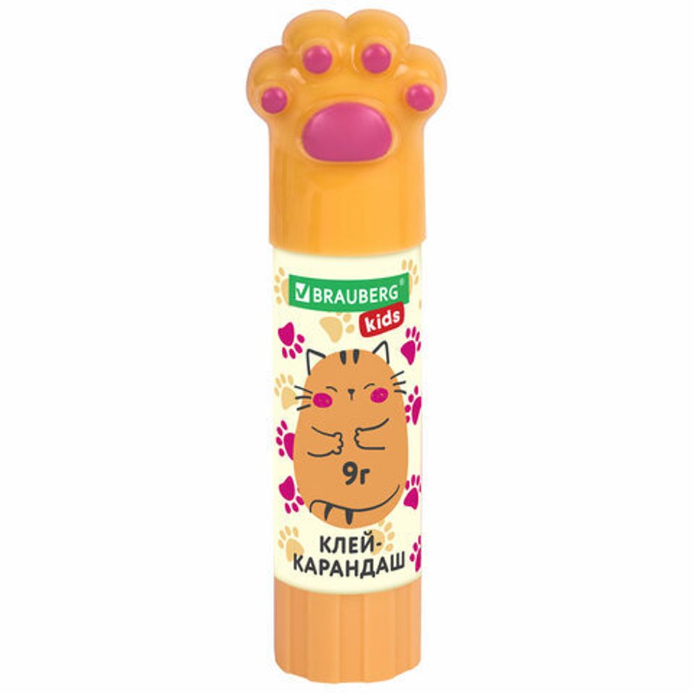 Клей-карандаш "Лапки" Cat Paw, 9 г, фигурный колпачок, 3 шт. на блистере, BRAUBERG KIDS, 271982