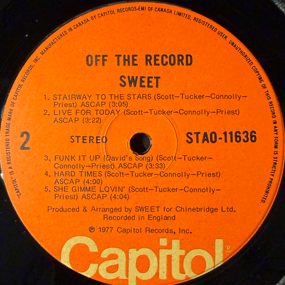 Sweet ‎– Off The Record (Канада 1977г.)