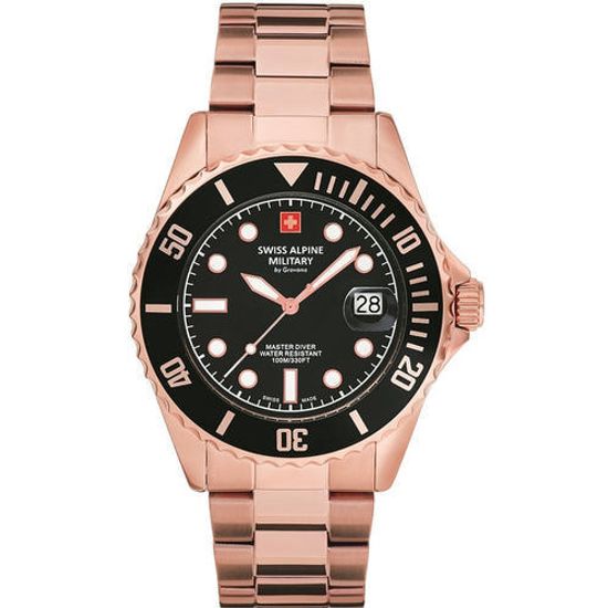 С браслетом Мужские наручные часы с золотым браслетом Swiss Alpine Military 7053.1167 mens watch 42mm 10ATM