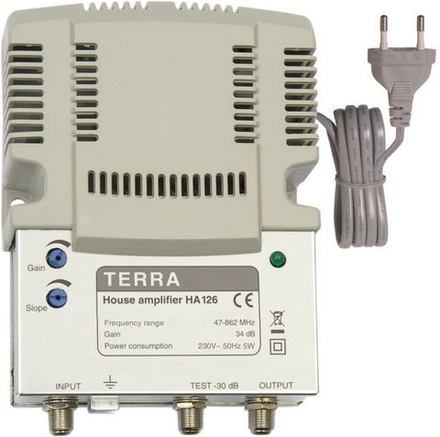Домовой усилитель НА126 TERRA, 34 дБ, 117 дБмВ (IMD3) / 101 дБмВ (CSO)