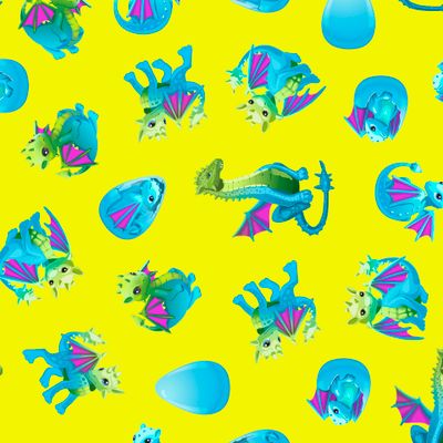Colorful dinosaur and dragons on yellow background