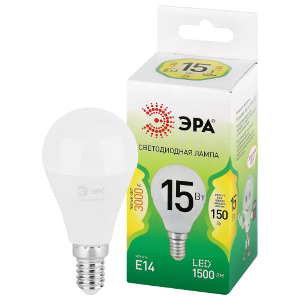 Лампа светодиодная ЭРА GREEN LINE LED P45-15W-830-E14 GL 15Вт шар теплый свет E14 | Лампы cветодиодные Шар (G/P)