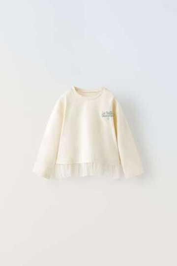 ZARA ФУТБОЛКА С ВЫШИВКОЙ, ЭКРЮ