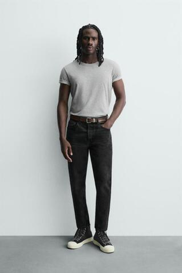 ZARA УКОРОЧЕННЫЕ ДЖИНСЫ SLIM FIT, УГОЛЬНЫЙ