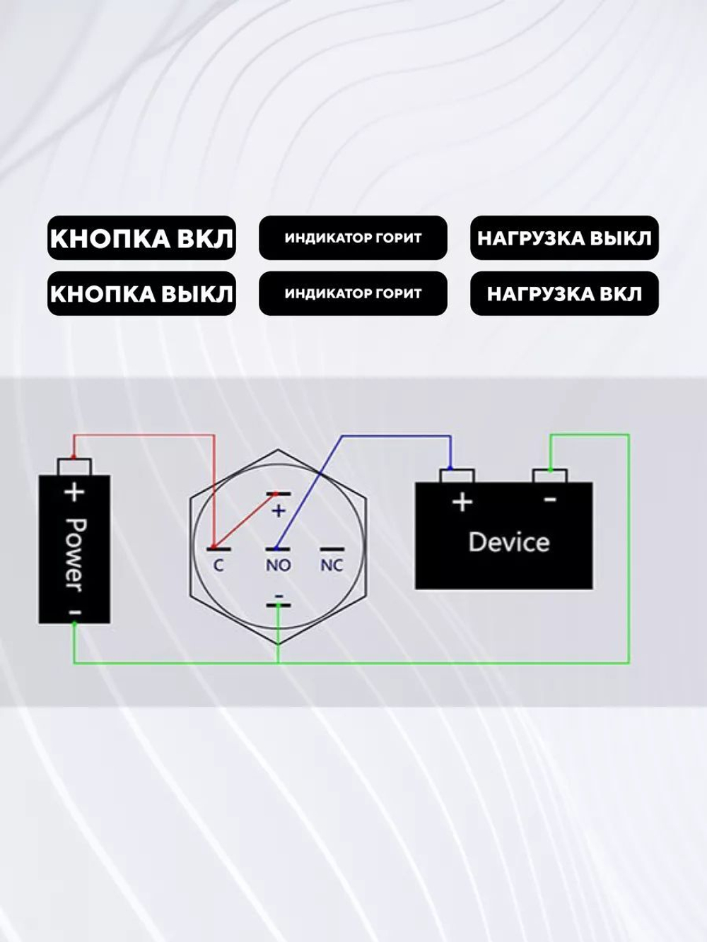 Кнопка встраиваемая для монтажа на корпус (220 В, 22 мм)