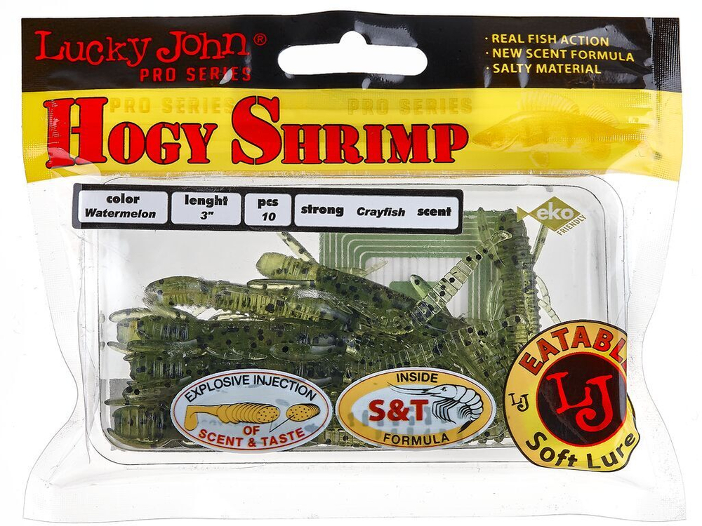 Виброхвосты съедобные LJ Pro Series HOGY SHRIMP 3.0in (7,6 см), цв. PA01, 10 шт.