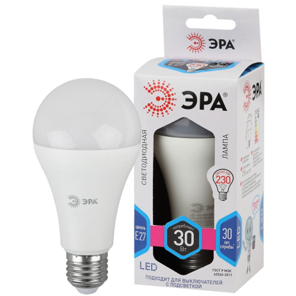 Лампа светодиодная ЭРА STD LED A65-30W-840-E27 30Вт груша нейтральный белый свет Е27 | Лампы cветодиодные Груша (A)