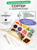 Развивающая игрушка деревянная Шарики, сортируем по цветам, коробка C-41821
