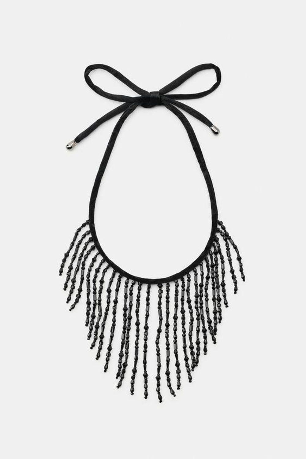 ZARA БАРХАТНОЕ ОЖЕРЕЛЬЕ С БУСИНАМИ, ЧЕРНЫЙ
