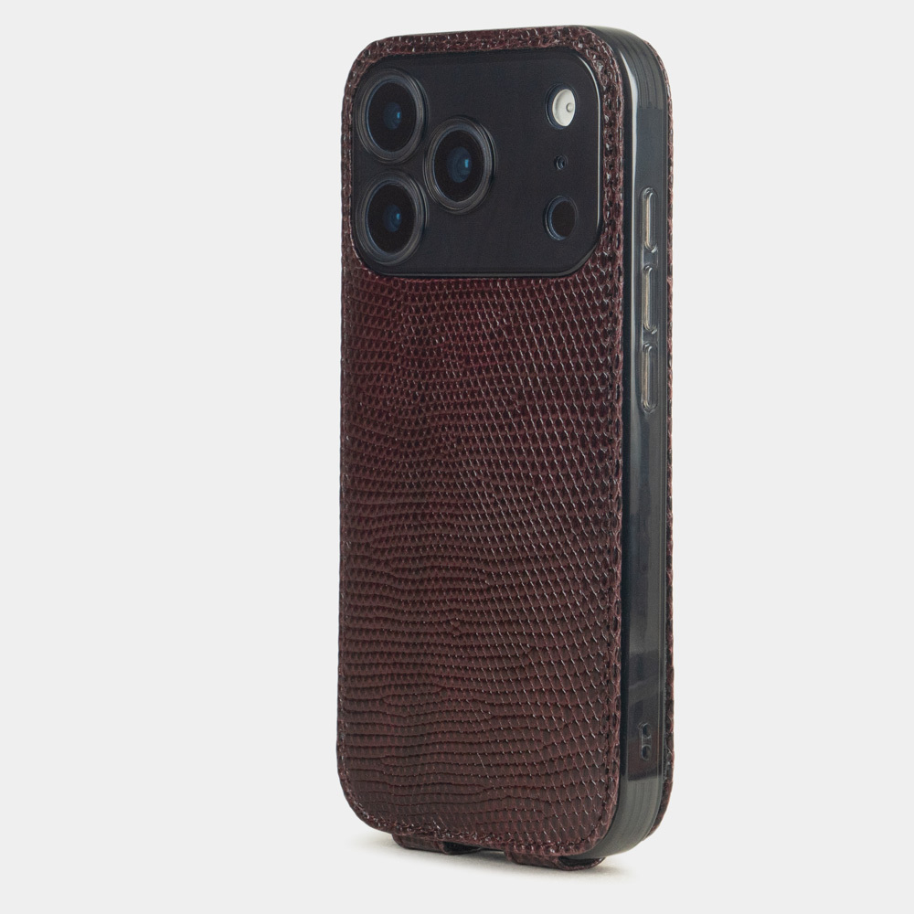 Чехол для iPhone 17 Pro - кожа ящерица, бордовый
