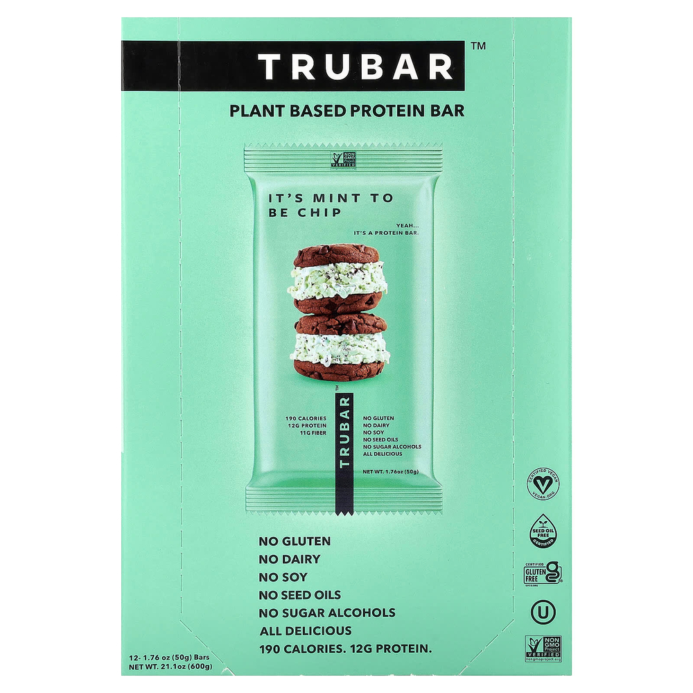Trubar, протеиновый батончик на растительной основе, мятная крошка, 12 батончиков по 50 г (1,76 унции)