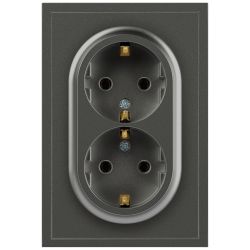 Розетка ЭРА Galaxy 15-2105-06 с заземлением двойная 2X2P+E Schuko со шторками IP20 16А-250В графит | Эра Galaxy