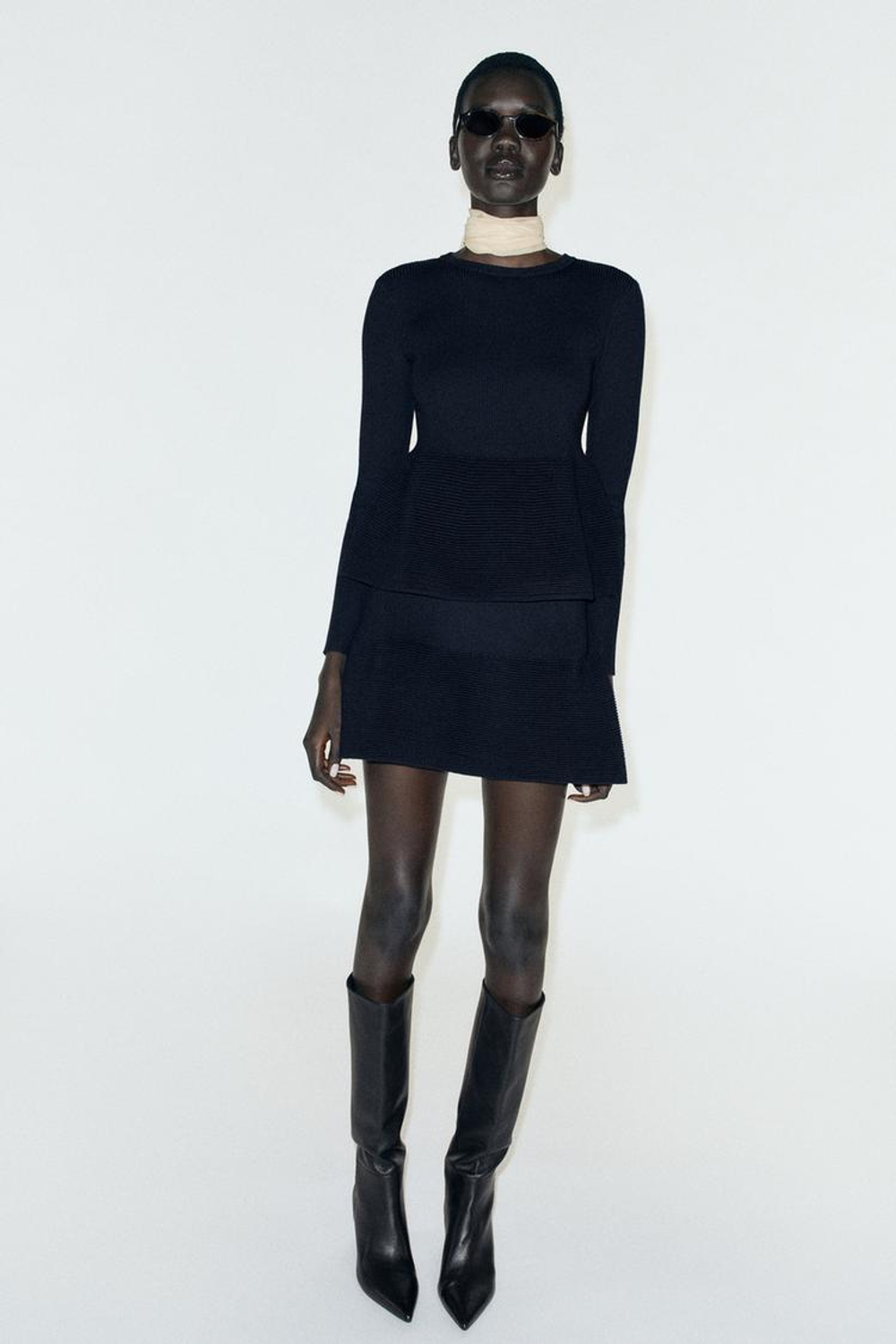 ZARA ТРИКОТАЖНЫЙ СВИТЕР С БАСКОЙ, МОРСКОЙ СИНИЙ