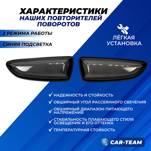 Повторители поворотов в крылья Лада Приора, Гранта, Калина "Плазма" плавающие с режимом RGB, синяя подсветка