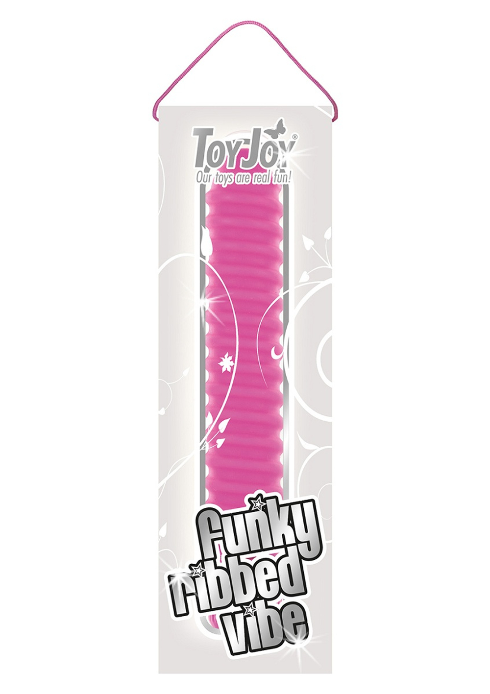Ярко-розовый вибромассажер FUNKY RIBBED VIBE - 15 см.