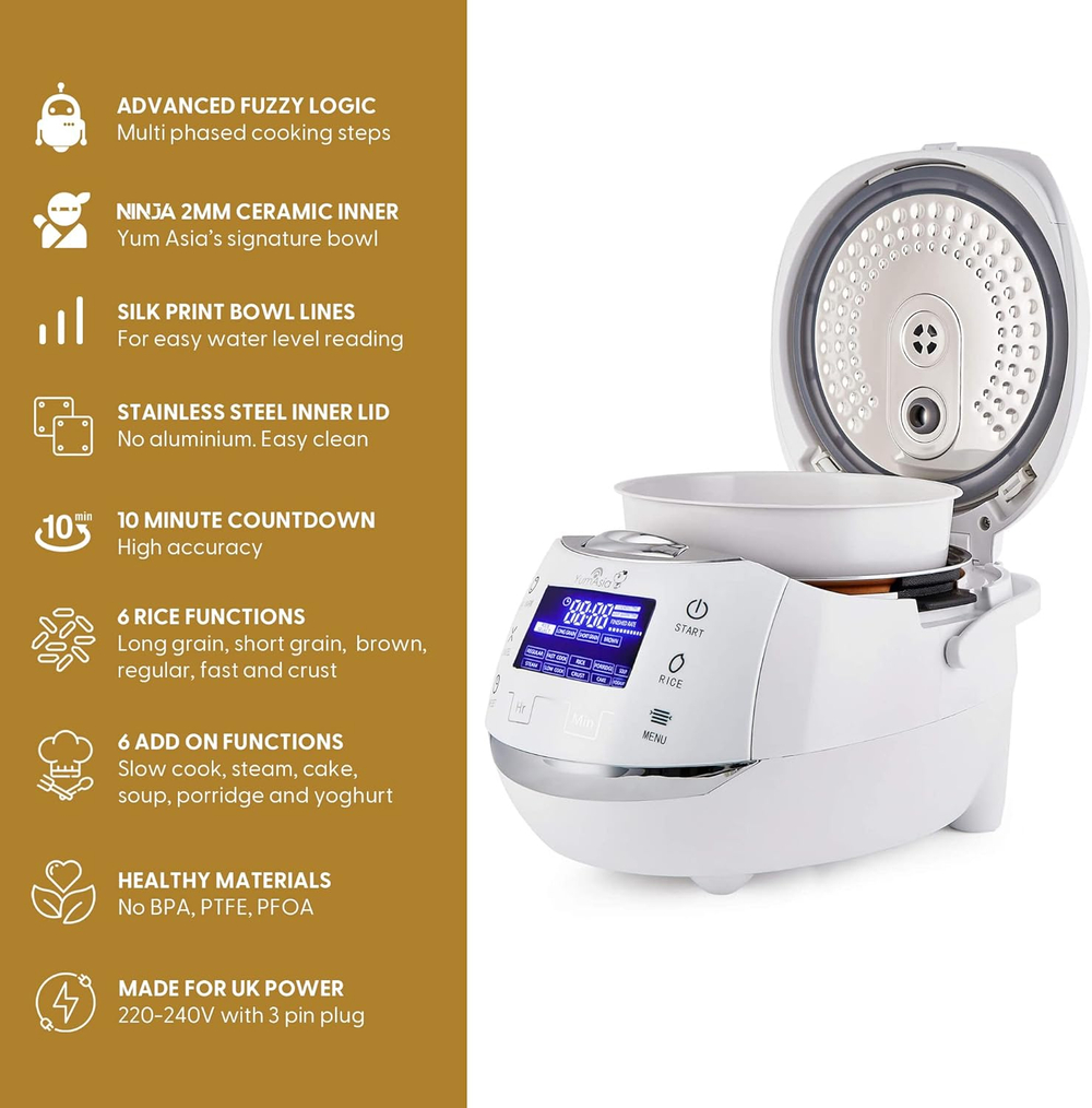 Yum Asia Рисоварка Sakura Rice Cooker, 8 чашек, 1.5 л (White and Silver)