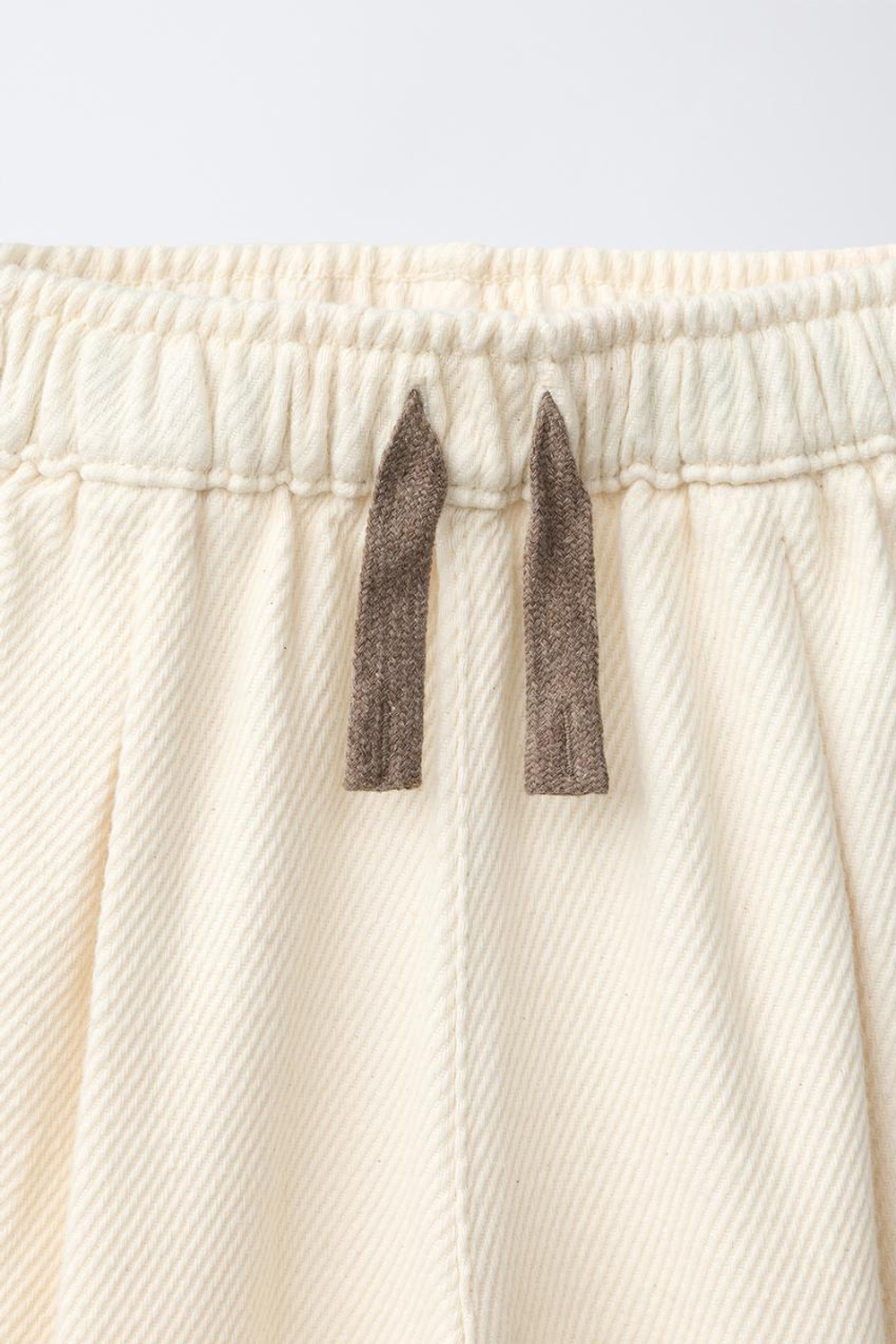ZARA БРЮКИ БЭГГИ С ВЫШИВКОЙ, ЭКРЮ