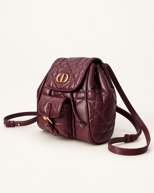 Женский рюкзак Dior Caro — бордовый, с передним карманом