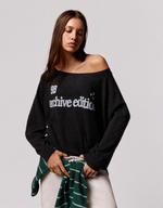Женский свитер с вырезом-лодочкой и графичным принтом - BERSHKA