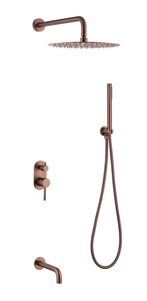 Смеситель встроенный + верхний+ ручной душ Uno. Copper Brushed с изливом