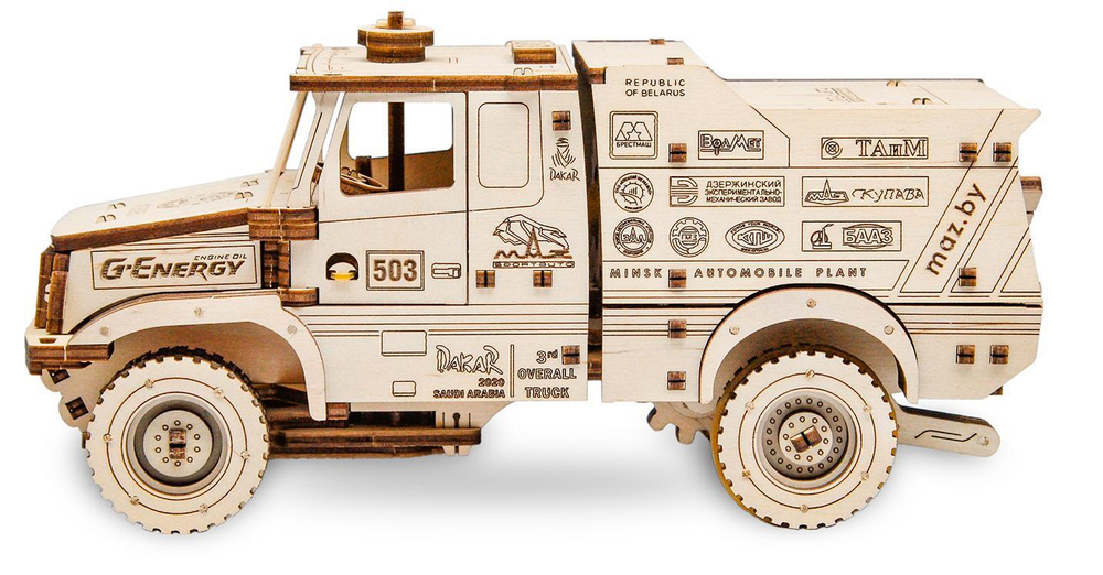 Сборная модель из дерева 3D EWA МАЗ-6440RR (заводной)