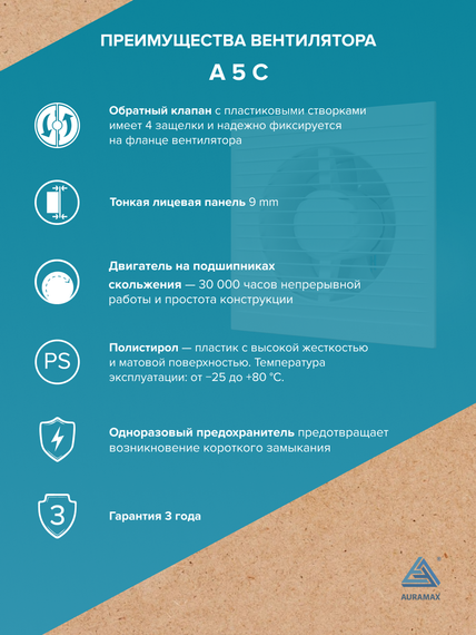 Вентилятор накладной A D125 обр.клапан AURAMAX