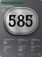 Номерок на дверь квартиры 585, для кабинета, офиса, шильдик 9 х 7 см, серебристый, Айдентика Технолоджи