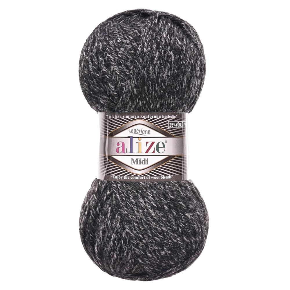 Пряжа Alize (Ализе) Superlana Midi / уп.5 мот. по 100 г, 170м, 800 антрацитовый жаспе A