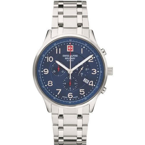 С браслетом Мужские наручные часы с серебряным браслетом Swiss Alpine Military 7084.9135 Chronograph 43mm 10ATM