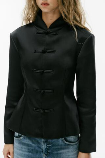 ZARA АТЛАСНАЯ КУРТКА С ЗАСТЕЖКАМИ-ТОГГЛ, ЧЕРНЫЙ