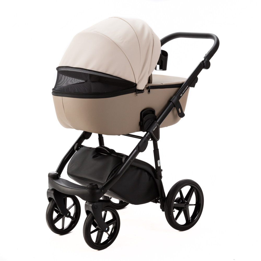 Детская универсальная коляска Adamex NOLA Deluxe 2 в 1 N-SD113 (Светло-бежевая экокожа, Темно-бежевая экокожа)