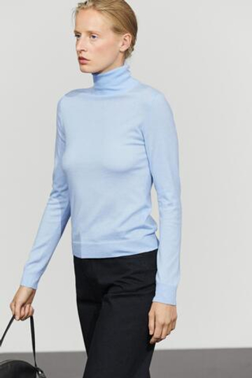 Massimo Dutti Свитер из смесовой шерсти с высоким воротником, небесно-голубой